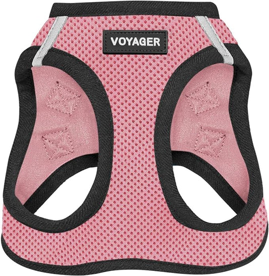 Best Pet Supplies Voyager Step-in Air Harness - All Weather Mesh, Reflective, No Pull Harness for Dogs, Cats - Secure with Hook & Loop Fastener, Buckle, Double D-Rings - Pink/Black Trim, XL