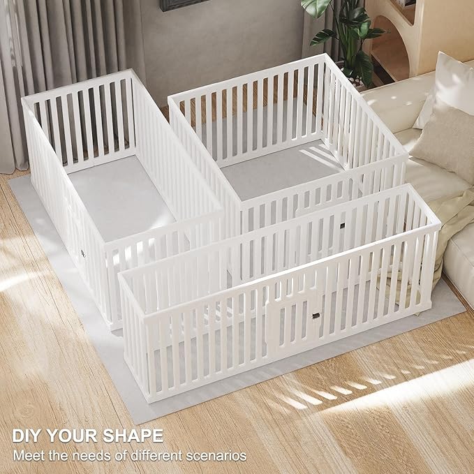 Dog Playpen with Locking Door - 12 Panel Indoor Puppy Play Pen & Pet Fence, 25.6 Inch Height Portable Playpen for Small Medium Dogs & Cats, Easy Set Up, Durable Plastic, White
