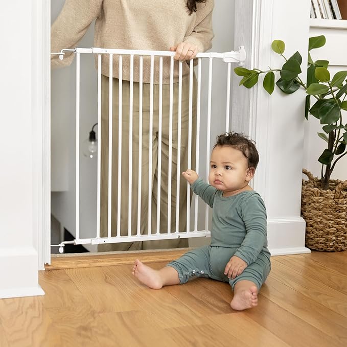 Ingenuity The Stairway 42W Series Safety Pet and Baby Gate, 28"-42" Wide, 28" Tall, for Stairway or Hallways - White Metal