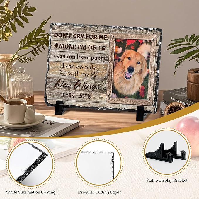 Custom Dog Memorial Gifts for Loss of Dog, Personalized Pet Memorial Stone with Photo Name, Pet Headstones for Dogs, Bereavement Sympathy Gifts for Dog Cat Lover