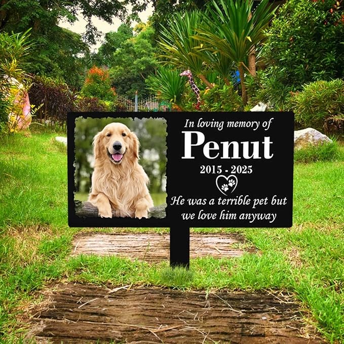 Personalized Metal Pet Grave Markers Dog, Memorial Dog Plaque, Waterproof Dog Grave Markers Outdoor for Memorial Yard, Customized Grave Markers for Dogs with Photo