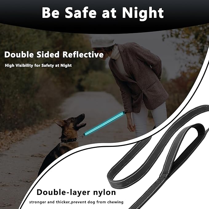 Dog Leash 4ft Long, Double Handle Dog Leash for Safety Control Training, Heavy Duty Dogs Leads with Traffic Padded Handles, Reflective Leashes for Small Medium Large Dogs(4ft, Black)