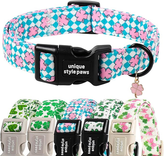 Unique style paws Dog Collar Plastic Buckle with Pendant Puppy Collar for Saint Patrick Grid Clover for Small Medium Large Boys Girls Dogs