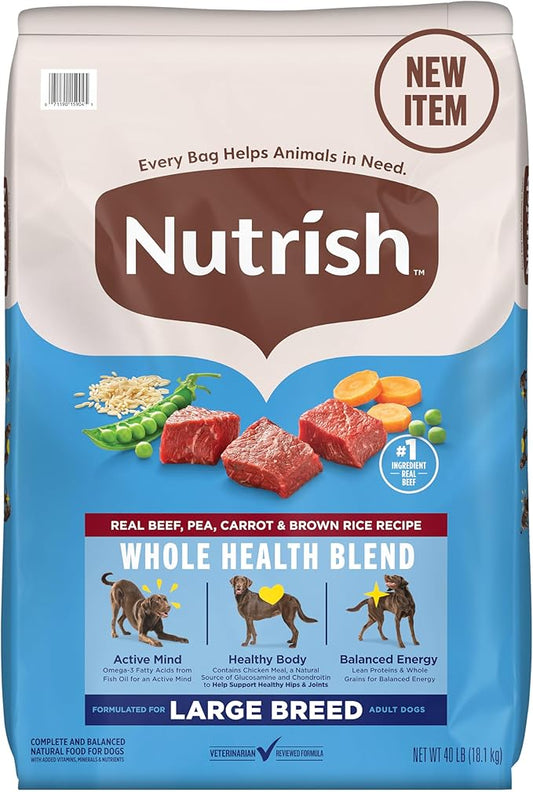 Nutrish Large Breed Real Beef, Pea, Carrot & Brown Rice Recipe Whole Health Blend Dry Dog Food, 40 lb. Bag (Rachael Ray)