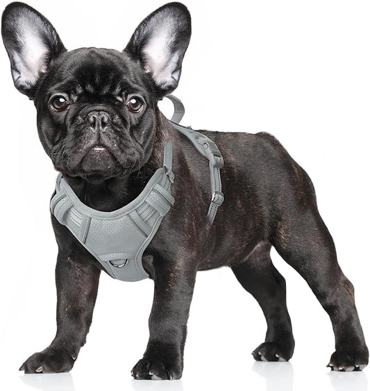 BARKBAY No Pull Dog Harness Large Reflective Dog Harness with Front Clip and Easy Control Handle for Walking Training Running with ID tag Pocket(Grey,S)