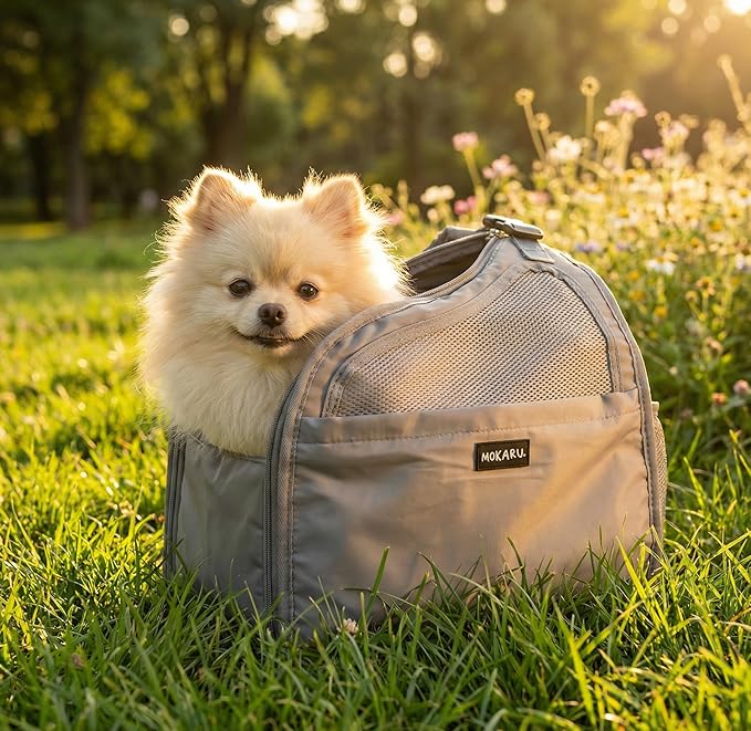 Small Dog Sling Carrier Bag, Hands-Free Dog Carrier Sling with Safety Buckle, Breathable Mesh, Adjustable Strap, Padded Back, Storage Pockets, Pet Carrier for Dogs, Cats, Puppies up to 8–10 lbs