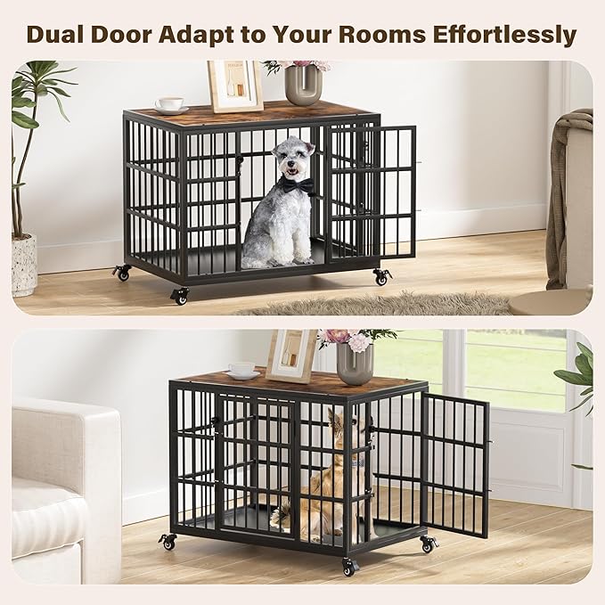 VERIFURTY 30 Inch Heavy Duty Dog Crate Furniture with Self-Locking Latch for Medium and Small Dogs, Escape-Proof Dog Kennel Furniture Indoor, Decorative Pet Cage End Table, Rustic Brown