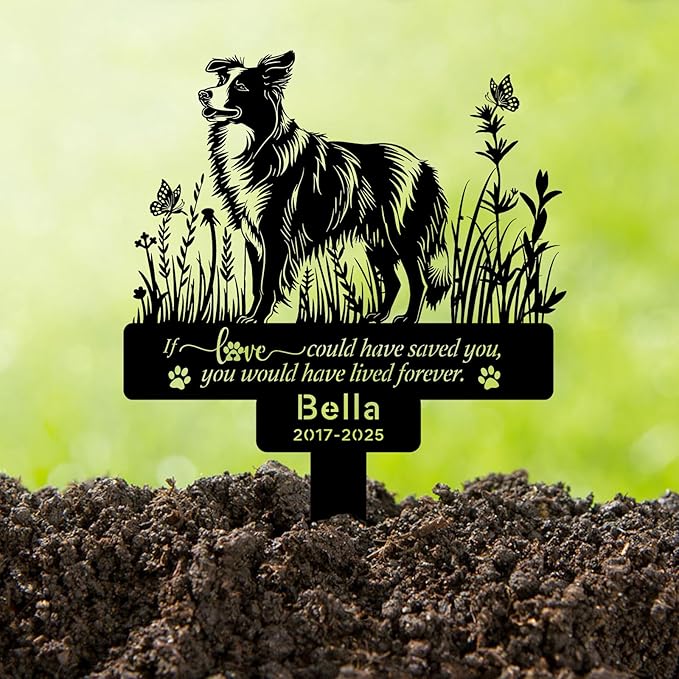 Personalized Pet Border Collie Grave Markers, Custom Metal Dog Memorial Stake for Pet Headstone, Waterproof Pet Border Collie Cemetery Plaque for Outdoors, Lost Pets Sympathy Gifts