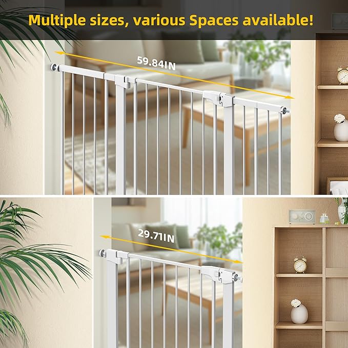 Easy Step Walk-Thru Baby Gate – Adjustable Safety Gate for Babies & Pets, Pressure Mount Kit, Includes Wall Cups – 29.7-59.8W x 30.5H, Auto-Close White