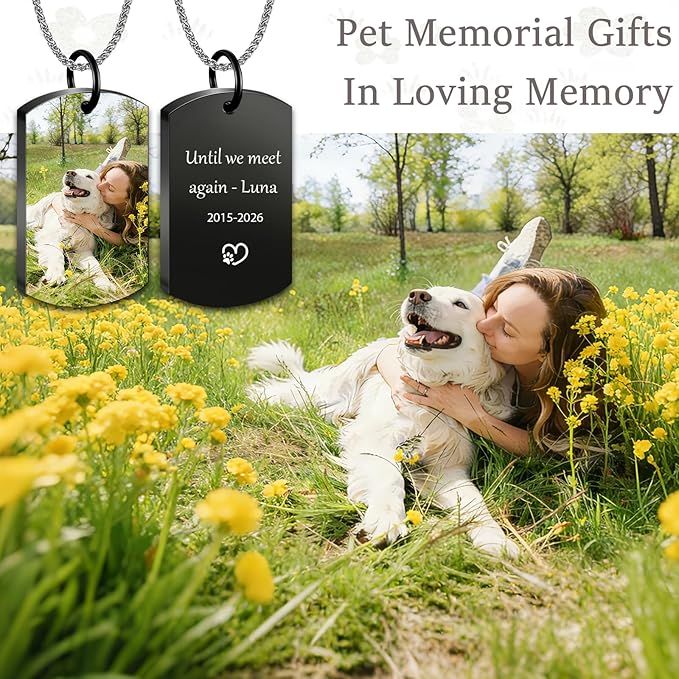 QYH Personalized Dog Ashes Necklace – Custom Pet Ashes Necklace with Photo Text, Keepsake for Dog Loss (Black-UV-2)