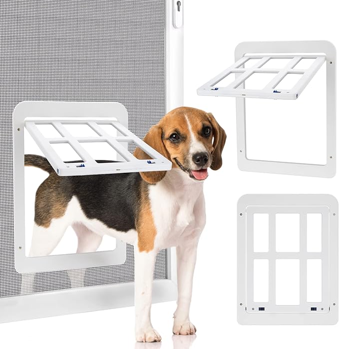 Ownpets Dog Screen Door, Inside Door Flap 11x13 Inch Lockable Pet Screen Door Magnetic Closure Sturdy Doggie Door for Screen Door(White)