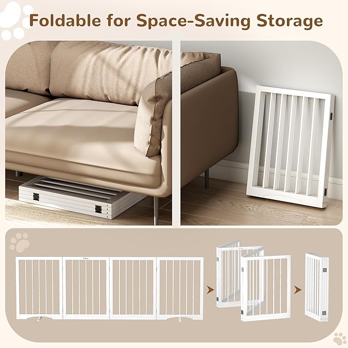 Free Standing Dog Gate Indoor, Foldable Dog Gate for Doorways Stairs Hallways,4-Panel Freestanding Pet Gate with Support Feet for Stability, Folding Puppy Gate Easy to Move, Doggy Gate 72"x24"