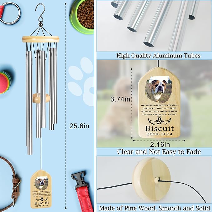 Dog Memorial Gifts for Loss of Dog, Pet Memorial Wind Chime, Pet Memorial Gifts, Pet Loss Gifts, Loss of Dog Sympathy Gift, Dog Remembrance Gift, in Memory of Dog Cat - Great Companion
