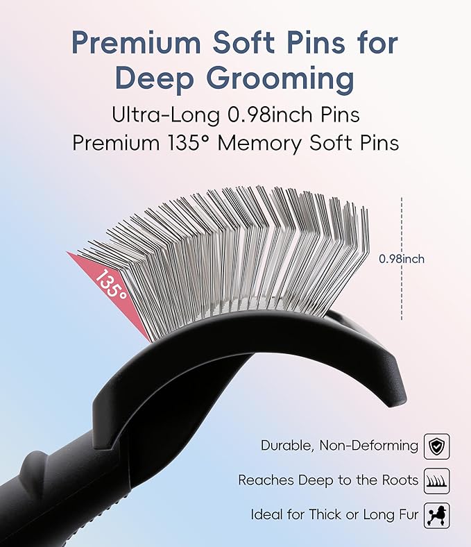 Fenice Peak Premium Dog Slicker Brush for Thick Fur, Ultra-Long 0.98" Pins, 135° Memory Soft Pins, Comfortable Non-Slip Handle, Ideal for Goldendoodle, Poodle & Labradoodle, Blue
