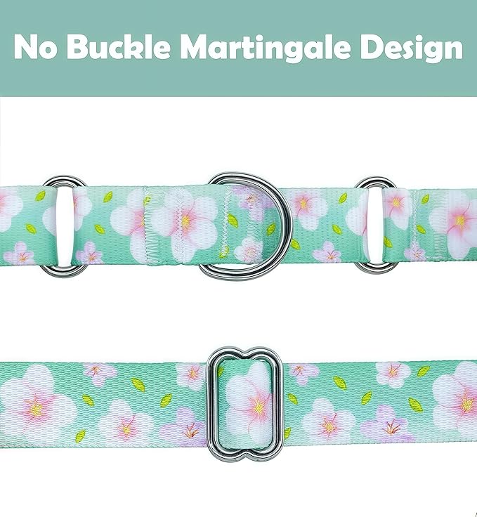 Martingale Dog Collar, Adjustable Soft No Pull Training Collar with No Buckle, Floral Pattern No Slip Martingale Collars for Large Dogs (1" Width L)