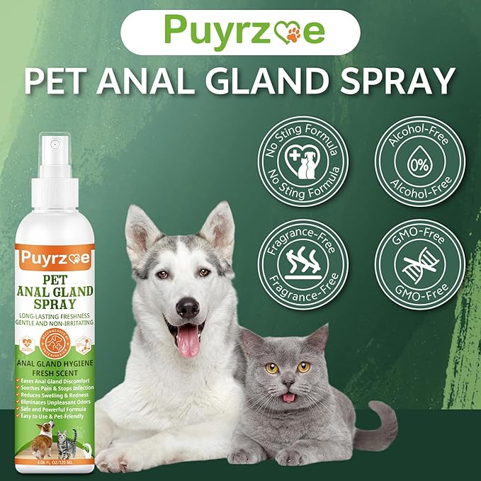 Dog Anal Gland Spray for All Pets - Fast Relief for Anal Glands Natural, Soothes Itching, Stops Scooting, Eliminates Odors, Dog Anti Itch Spray for Pain-Relieving - 4.06 FL Oz