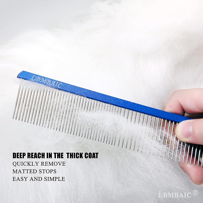 LBMBAIC Doodle Slicker Bursh With 25mm Long Soft Pin for Thick and Long Fur Medium and Large Size Dogs with 7.5INCHES Metal Grooming Comb for Dogs and Cats.
