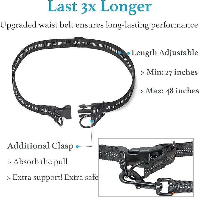 iYoShop Retractable Hands Free Dog Leash - Dual Handle Bungee Waist Leash for Small, Medium and Large Dogs (Medium/Large, 25-150 lbs, Royal Blue)