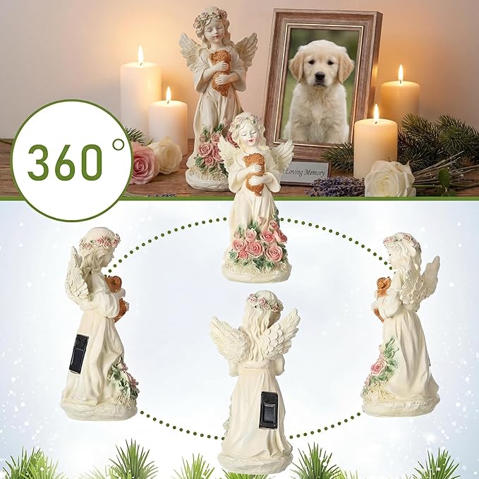 Chunful Dog Memorial Gifts Outdoor Resin Angel Puppy with Solar Light 10" Resin Pet Memorial Gift for Loss of Dogs Angel Dog Sympathy Gift for Garden, Patio, Lawn, Yard, Christmas Decor