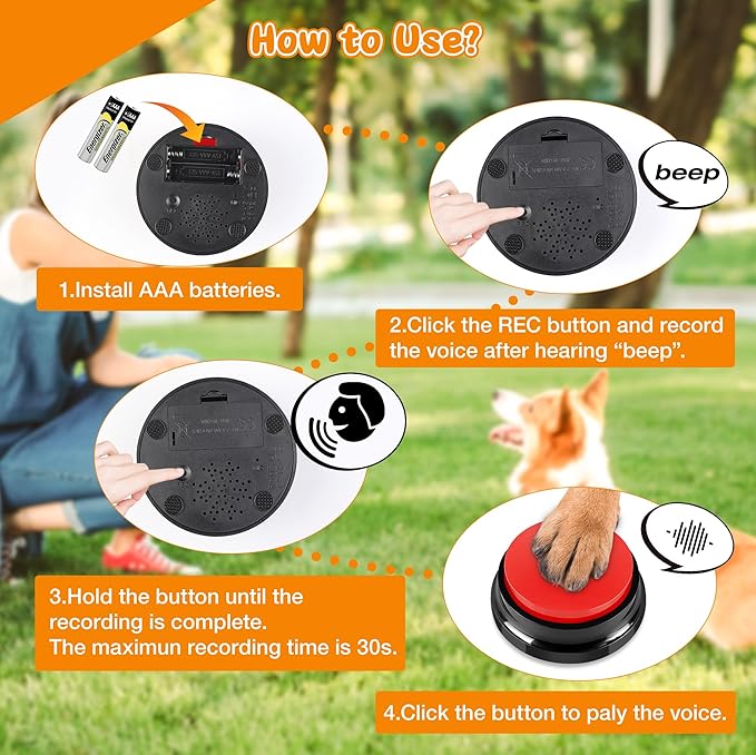Recordable Dog Buttons 6 Color, Dog Buttons for Communication, Training Your Dog/Cat to Talk, Talking Pet Buttons, Dog Training Set, 30 Second Record & Clear Playback, Gift for Dogs/Cats