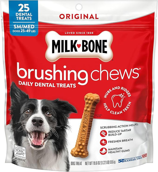 Milk-Bone Brushing Chews Original Chicken Flavor Daily Dental Dog Treats, Small/Medium, 19.6 Oz. Bag