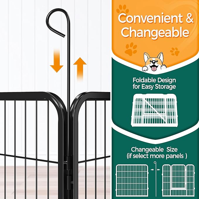 Yaheetech Dog Playpen Outdoor, 32 inch 32 Panels Dog Pen Indoor Heavy Duty Puppy Exercise Pen Metal Pet Fence for RV Camping/Yard/Garden