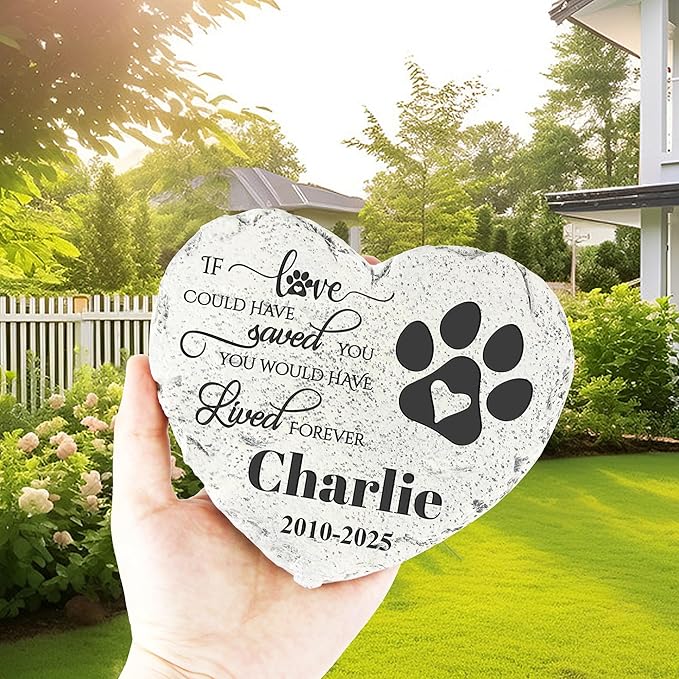 Personalized Dog Memorial Stone - Memorial Gift for Loss of Dog- Headstones for Pets - Pet Loss Gifts Cat Memorial Gifts - Cemetery Decorations (HS-Pawprint)