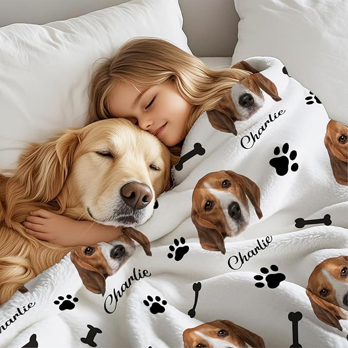 Ship Next Day, Personalized Pet Memorial Gifts, Custom Dog Blanket with Picture Name, Customized Pet Memorial Blanket with Photos, Loss of Pet Sympathy Gift, Dog Passing Away Bereavement Gifts