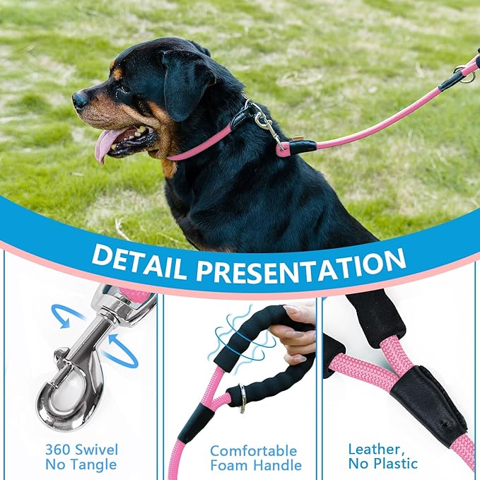 Dog Leash, Braided Rope Traction – Walking Training Lead for Medium/Large Dogs ((1/2") x 2FT, Pink)