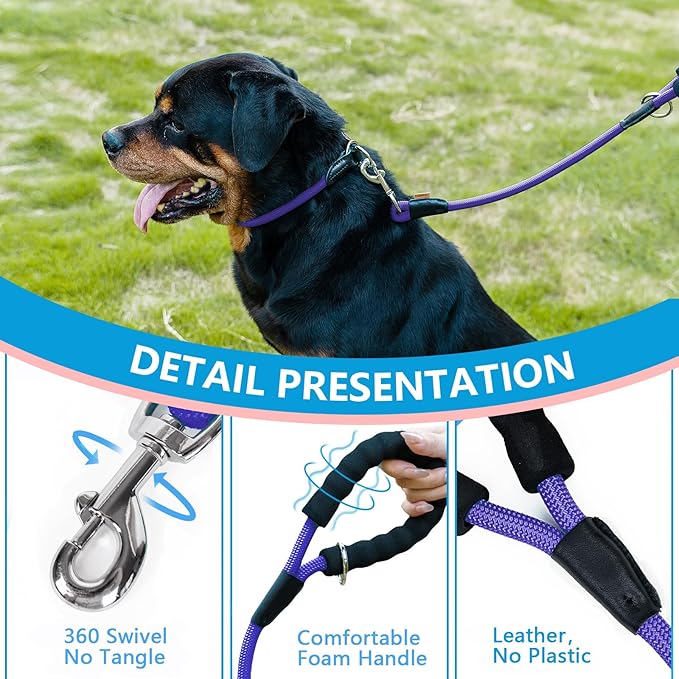 Dog Leash, Braided Rope Traction – Walking Training Lead for Small Dogs ((1/3") x 6FT, Purple)