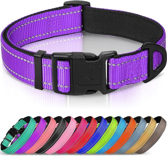 Joytale Reflective Dog Collar, Soft Neoprene Padded, Metal D-Ring, Nylon Pet Collar Adjustable for Medium Dogs, Purple, M