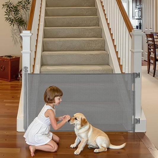 VEVOR Retractable Baby Gate, Extends to 72.8 inch Wide, 31.3 inch Tall, with Security Lock, Easy to Use, Walk Through Without Tripping, Mesh Dog Gate for Stairs, Hallways, Indoor/Outdoor, Gray
