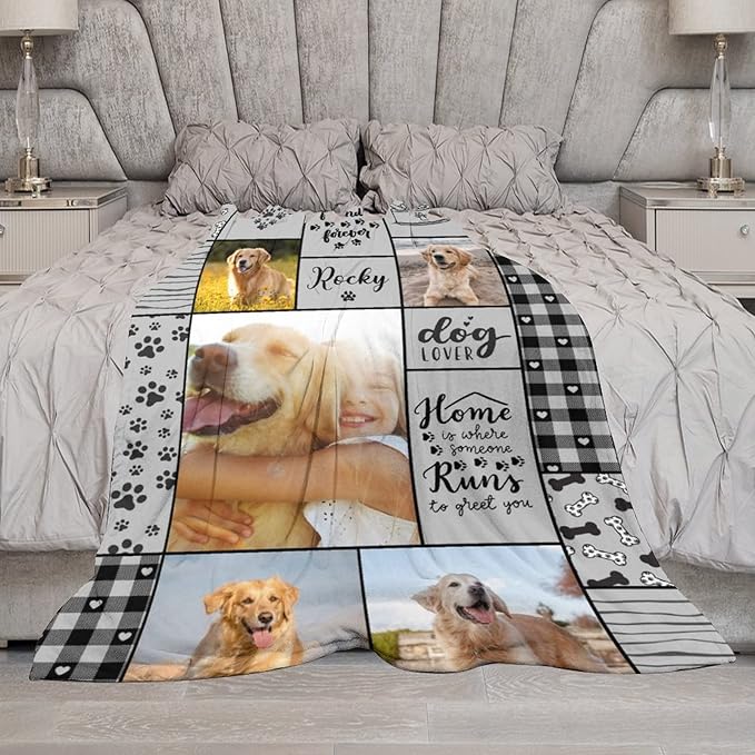 Artsadd Dog Name Custom Throw Blanket with Photo, Dog Memorial Blanket Personalized with Pictures Memory Gift Customized Fleece Throw Blankets Sympathy Remembrance for Family and Friends Made in USA