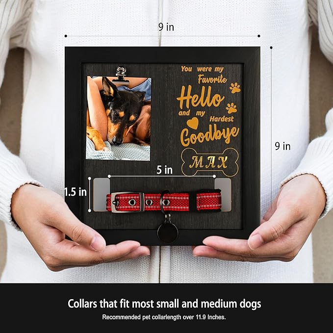 Dog Memorial Frame with Collar Holder, Thoughtful Pet Remembrance Gift, Black