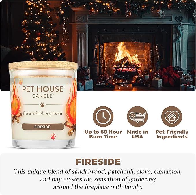 One Fur All Pet Friendly Candle 9 OZ Plant-Based Scented Soy Candle with a 60 Hour Burn Time, Clean Air Freshener Made for Pet Loving Homes - Evergeen Forest, Fireside