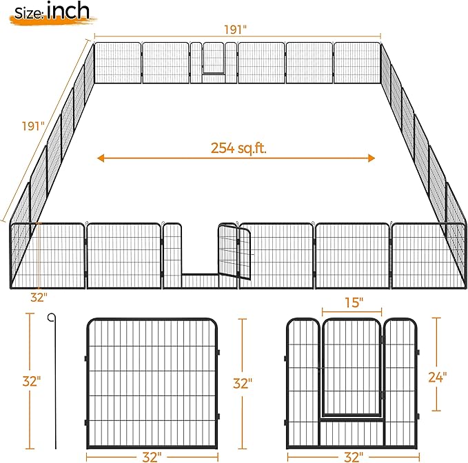 Yaheetech Dog Playpen Indoor, Extra Wide Outdoor Dog Fence Foldable Pet Puppy Exercise Pen for Yard/Garden/RV Camping, 24 Panels 32 Inch Height x 32 Inch Width