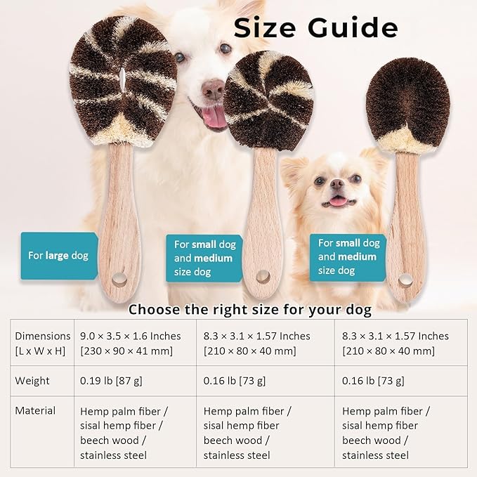 Dog Grooming Brush – Natural Fiber Dog Brush for Gentle Finishing & Daily Coat Care, Made in Japan, Low Static, Wooden Handle (Small Dog B)