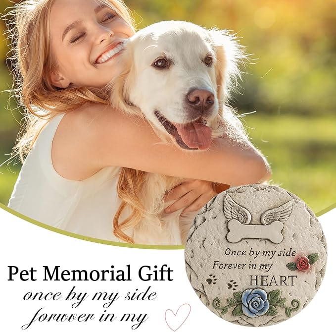 Pet Memorial Stone for Loss Dog or Cat, Dog Passing Away Sympathy Bereavement Gifts, Pet Grave Markers with Paw Prints Funerary Headstones Outdoor Garden