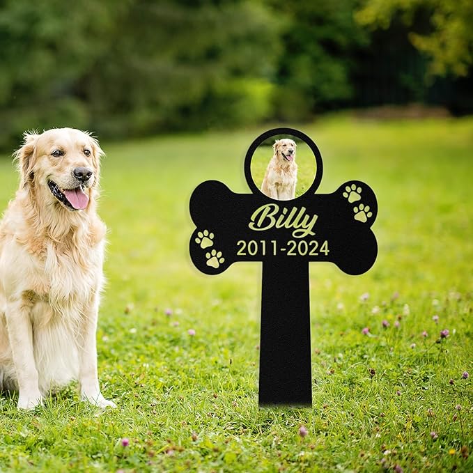 Custom Dog Grave Markers Outdoor, Personalized Pet Grave Marker Dog Memorial with Photo and Name, Outdoor Weatherproof Pet Cemetery Sign, Personalized Dog Memorial Gifts for Loss of Dog