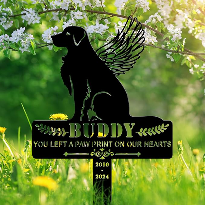 Personalized Pet Memorial Grave Marker, Custom Pet's Name Cemetery Decorations for Funerary, Metal Pet Garden Stake, Outdoor Sympathy Pet Stake Plaque Gift for Loss Dog