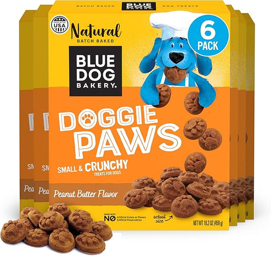 Blue Dog Bakery Natural Dog Treats, Doggie Paws, Peanut Butter, 16.2oz (6 Count)
