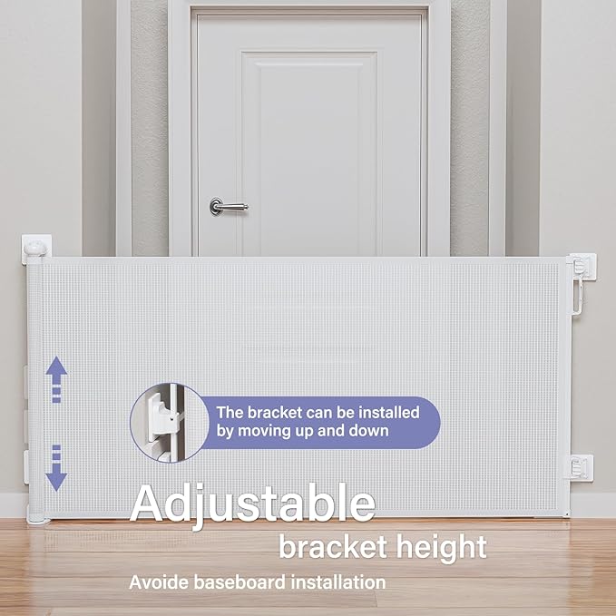 Retractable Baby Gates No Drilling, PRObebi Retractable Dog Gate for The House Extends to 54" Wide 33" Tall, Gates for Baby Indoor, Stair Gate for Outdoor, Staris, Hallways, Doorways, Deck, Porch
