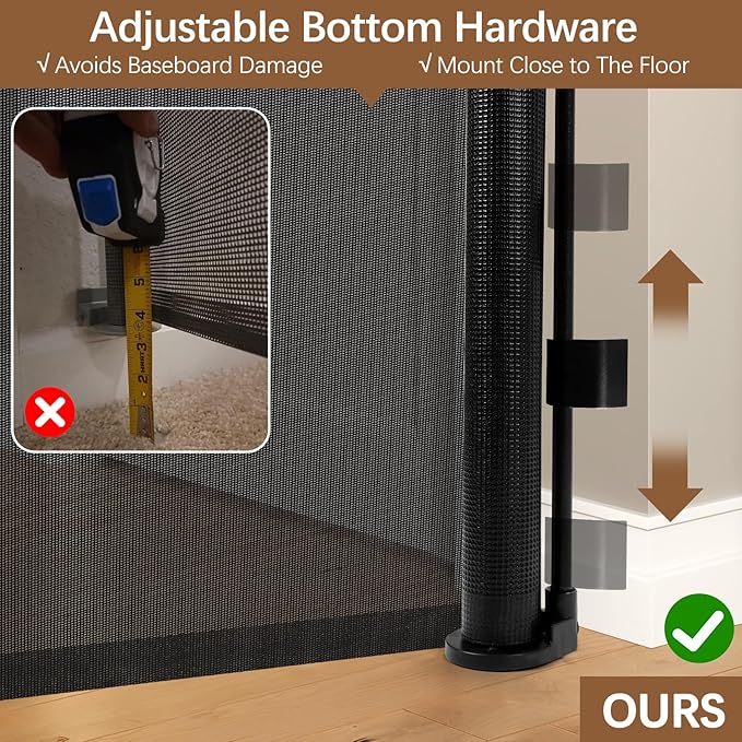Reinforced 60 Inch Extra Tall Cat Gate Retractable Dog Gate - No Jumping Over/Crawling Under, 55" Wide Retractable Baby Gates for Cats with Reinforced Rods, 5ft Tall Dog Gate Indoor Cat Barrier/Black