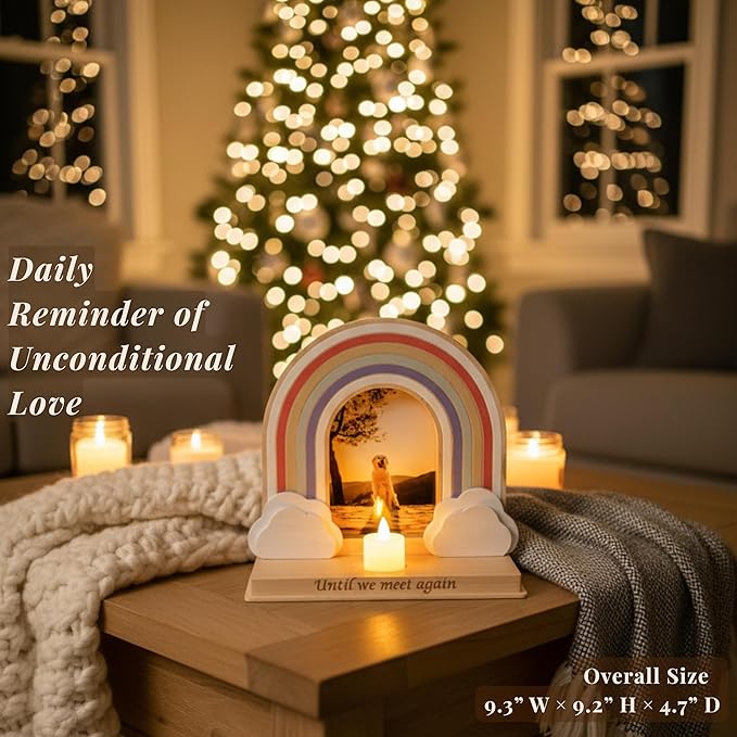 Dog Memorial Gifts for Loss of Dog – Rainbow Bridge Pet Memorial Gifts for Dogs, Pet Loss Sympathy Gift, in Memory of Dogs Picture Frame Keepsake with LED Candle, Card & Gift Box for Any Pet