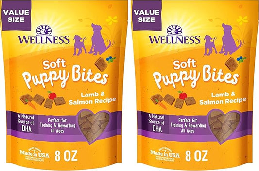 Wellness Soft Puppy Bites Healthy Grain-Free Treats for Training, Dog Treats with Real Meat and DHA, No Artificial Flavors (Lamb & Salmon, 8-Ounce Bag) (Pack of 2)
