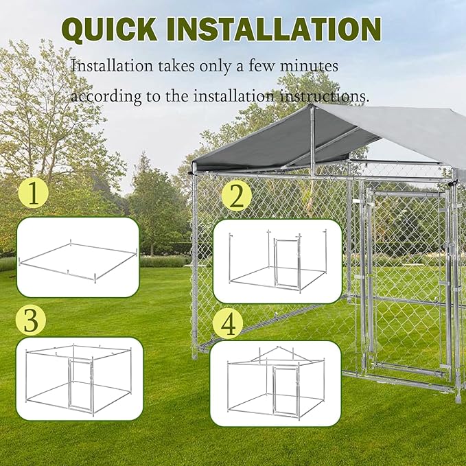 79 Inch Outdoor Dog Kennel for Large Dog, Heavy Duty Galvanized Steel Dog Enclosure with Waterproof UV-Resistant Cover, Lockable Door Chain Link Playpen for Rabbits, Chicken