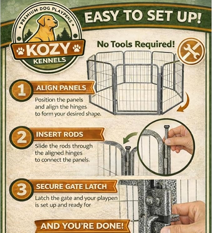 Dog Playpen w/Carrying Case for Indoor or Outdoor Use – 40 Inch, 24 Grey Panels - Portable Metal Exercise Pen for Medium & Large Dogs - Pet Fence Kennel Crate for House, RV, or Travel