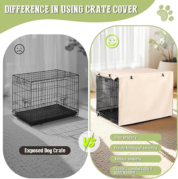 kefit Dog Crate Cover 42 inch, Kennel Cover for Dog Cage, Beige