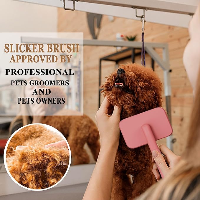 Dog Brushes for Poodle,Doodle,Goldendoodle,Labradoodle Coats Best Slicker Brush for Dogs Thick Long Curly Hair Shedding Detangles,Fluffy Grooming Fast Long Pin Slicker Brush Dematting.Wooden(Large)