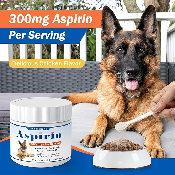 Dog Aspirin for Large Dogs, Anti-Inflammatory and Pain Relief Supplement, Joint Discomfort Relief, Pain Reliever for Dogs, Chicken Flavored Powder, 300mg per Serving, 2 OZ/Scoop Included